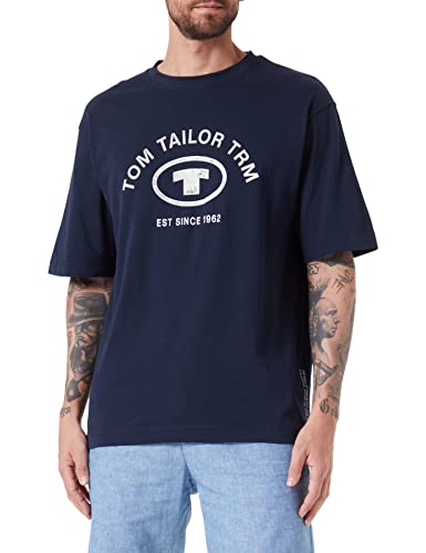 TOM TAILOR Męski t-shirt z nadrukiem logo, 10668 - Sky Captain Blue, L