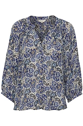 Part Two Damska bluzka V-Notch Neckline 3/4 Sleeves Relaxed Fit Printed Fabric, Niebieski nadruk Paisley, 44