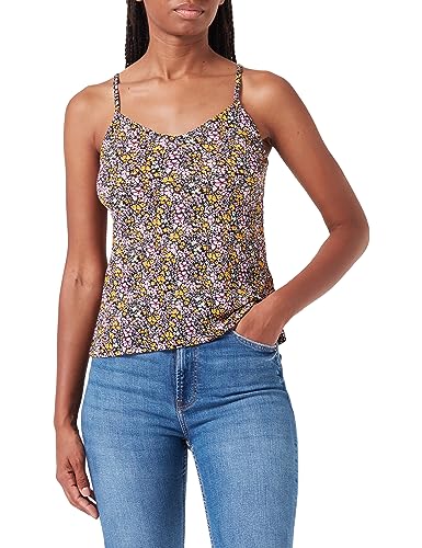 VERO MODA Women's VMJEASY Singlet JRS Top, Black/AOP: Cille Radiant Yellow, S, Czarny/Aop: żółty (cille Radiant Yellow), S