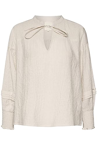Part Two Damska bluzka V-Notch Neckline z rękawami z balonem do ciągnięcia, Whitecap Gray, 30