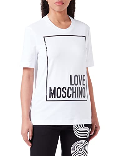 Love Moschino Damska koszulka o regularnym kroju z krótkim rękawem, Optical White, rozmiar 40, optical white, 40