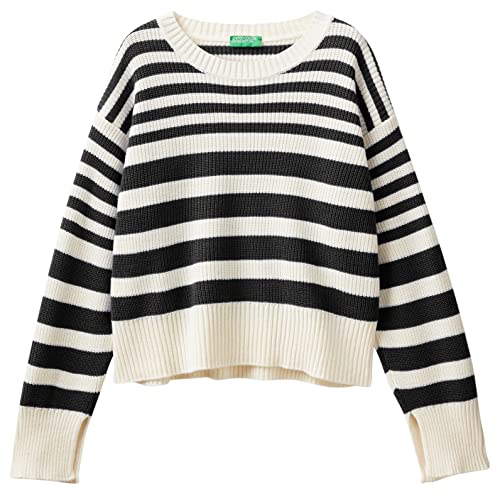 United Colors of Benetton Sweter damski, Czarny Fantazyjny Paski 700, L