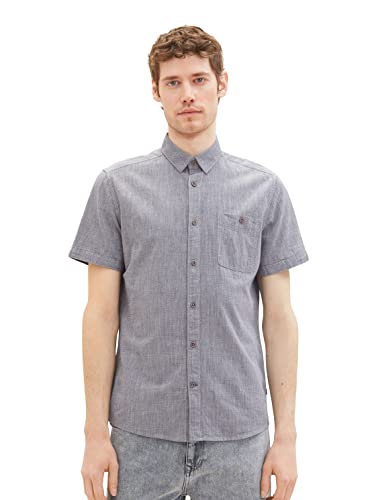 TOM TAILOR Męska koszula z krótkim rękawem z kieszenią na piersi, 29596 - Navy White Structure, 3XL