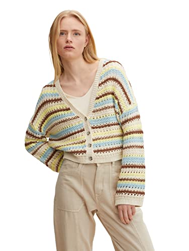 TOM TAILOR Denim Damski Kardigan ze strukturą 1031471, 29575 - Blue Creme Brown Stripe, XL