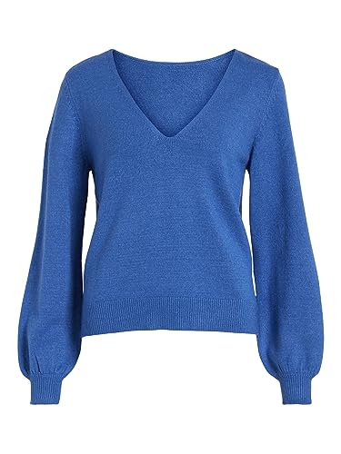 VIRIL REV dekolt w serek L/S Top – NOOS, lapis blue/szczegóły: ciemny melanż, XS