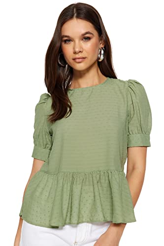 Trendyol Women's Minze Ballonhülse drapierte półprzezroczysta bluzka bluzka, miętowa, 36
