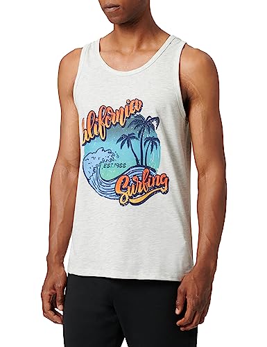 Koton Męski letni tank top z nadrukiem bez rękawów, szary (031), M