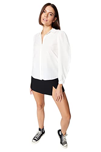 Trendyol Damska koszula o regularnym kroju z kołnierzykiem tkana, ecru, 40, Ecru, 66