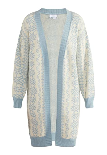 usha BLUE LABEL Damski kardigan z dzianiny, Niebieski, wełniany biały, M-L