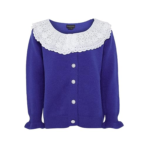 Naemi Damski słodki kardigan z koronkowym kołnierzem dla lalek akryl niebieski rozmiar XL/XXL, niebieski, XL