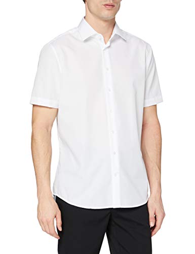 Seidensticker Slim Fit Męska Koszula Z Krótkim Rękawem, Biały (Weiss 1), 45