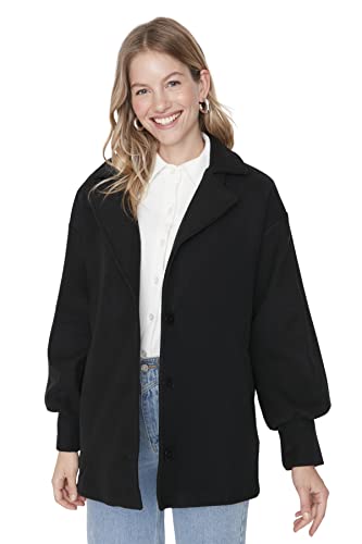 Trendyol Damski męski kołnierz, gładki płaszcz oversize, czarny, 38, Czarny, 64