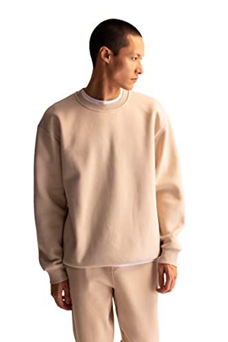 DeFacto Męski sweter z długim rękawem - okrągły dekolt bluza męska, écru, XL