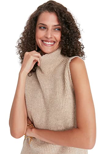TRENDYOL Bluza damska z dzianiny Half Fisherman Neck Women's Half Fisherman Neck Sweater, Stone, M, Stone, M