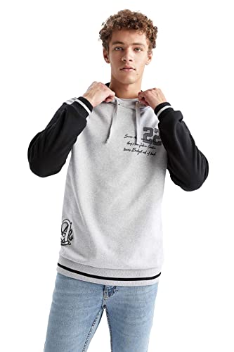 DeFacto Sweter z długim rękawem męski - okrągły dekolt bluza męska (Optic LT.Grey Melange,XS), Optic Lt.grey Melange, XS