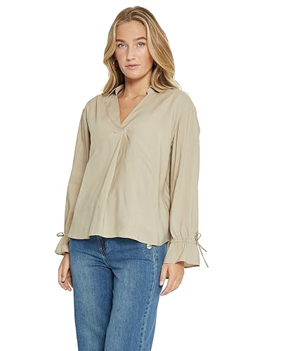 Desires Bluzka z długim rękawem Elvan z dekoltem w serek, Kamień brukowy, 34