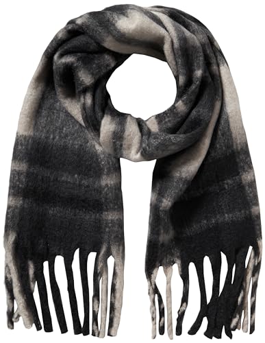 KAFFE Damska Szalik Oversized Fringes Knitted Accessory Check Wzór, Black Grey Melange Check, rozmiar uniwersalny