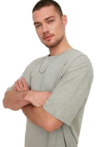 TRENDYOL Męski t-shirt z okrągłym dekoltem, z dzianiny, oversized, szary, S