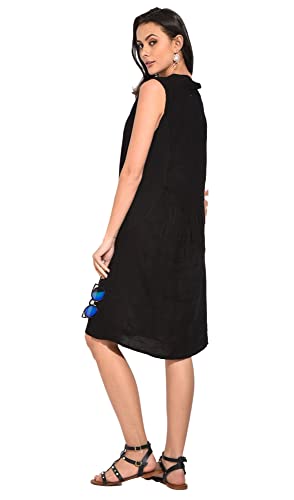 Bonateks damska sukienka 100% lniana Made in Italy, sukienka o średniej długości z okrągłym dekoltem i odkrytymi ramionami, szarobrązowa, Rozmiar: L, Szarobrązowy, L