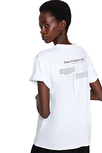 Trendyol Damska koszulka z dzianiny z okrągłym dekoltem i okrągłym dekoltem, biały, S