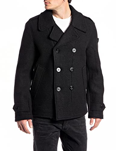 Replay Męski płaszcz wełniany, 098 BLACK, XXL