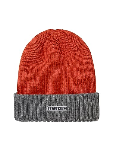 SEALSKINZ Bacton Wodoodporna czapka z mankietem na zimną pogodę, pomarańczowa/szara, Pomarańczowy/szary, S-M