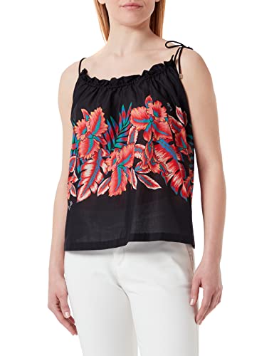 PINKO Damski top muślinowy nadruk w paski, Zr3_mult.czarny/czerwony, XS