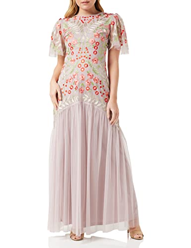 Frock and Frill Damska kwiecista haftowana sukienka na specjalne okazje, różowa, 8, 34