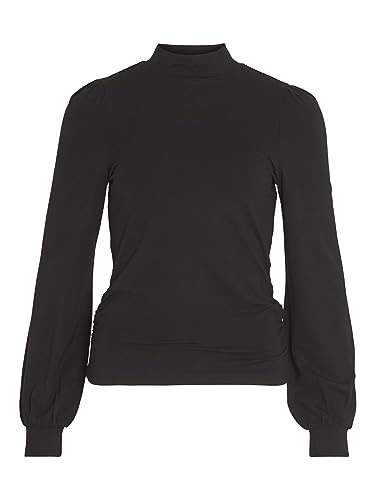 Vila Damski top z długimi rękawami, wysoki dekolt, czarny, XL
