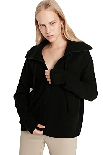 Trendyol Damski wzór oversize standardowy rozpinany kołnierz dzianinowy kardigan, Czarny, S