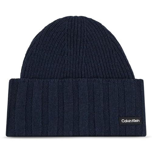Calvin Klein Męska czapka z dzianiny z podwyższonymi żebrami, Ck Navy, Rozmiar uniwersalny