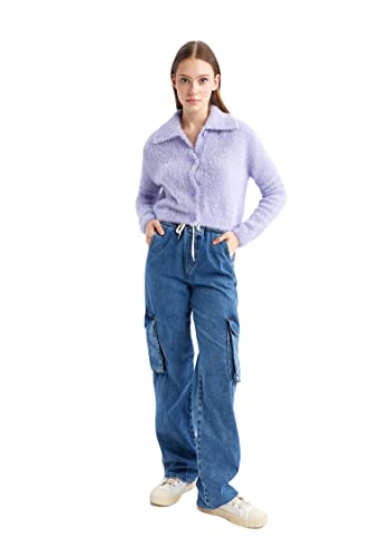 DeFacto Kardigan normalny krój dla kobiet kardigan na topy damski (LT.Blue, S), niebieski, S