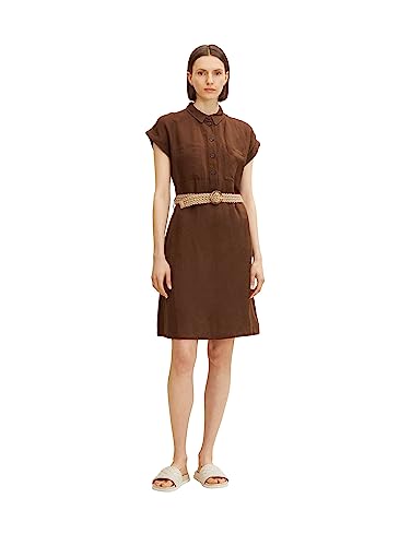 TOM TAILOR Damski sukienka lniana z paskiem 1031719, 29521 - Chocolate Brown, 36