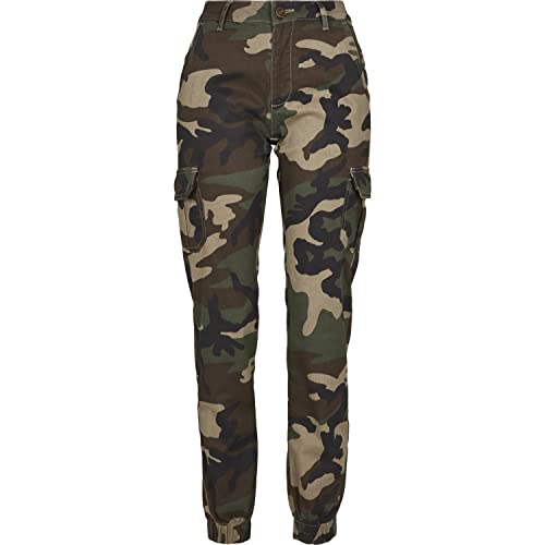 Urban Classics Damskie spodnie z wysokim stanem, Camo Cargo, damskie spodnie cargo o wyglądzie moro, dostępne w wielu wariantach kolorystycznych, Woodcamo, 31