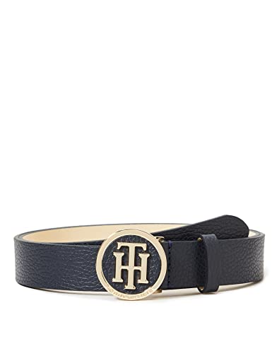 Tommy Hilfiger Damski pasek Th Round Buckle Belt 3.0 ze skóry, sky captain