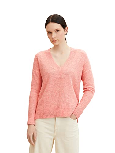 TOM TAILOR Denim Damski Sweter Basic z dekoltem w serek 1033309, 30562 - Peach Pink Melange, M