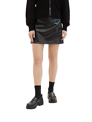 TOM TAILOR Denim Damska spódnica mini z sztucznej skóry, 14482-Deep Black, XXL