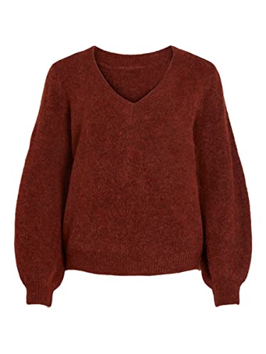 Vila Damski sweter VIJAMINA REV V-Neck L/S Knit TOP-NOOS dzianinowy sweter, Fired Brick/Szczegóły: melanż, XL, Fired Brick/Szczegóły: melanż, XL