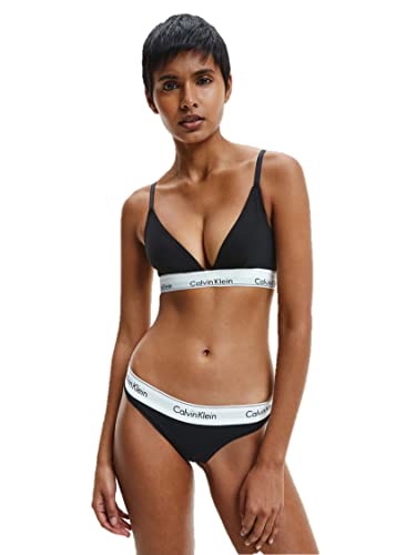 Calvin Klein Damskie nowoczesne bawełniane stringi majtki, Czarny, L