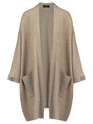 ApartFashion Women's APART Płaszcz z dzianiny z rękawami nietoperza, sweter kardigan, taupe, normalny, szarobrązowy, S