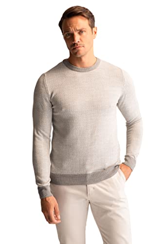 DeFacto Męski sweter z dzianiny z długim rękawem, okrągły dekolt, slim fit dla mężczyzn, topy (szary melanż, L), szary melanż, L