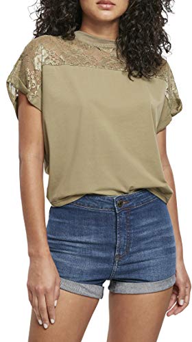 Urban Classics Damska koszulka z krótkim rękawem typu t-shirt, oversized Lace Tee, khaki, XS