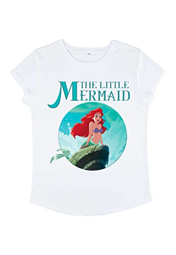 Disney Women's The Little Mermaid Classic Organic Rolled Sleeve t-shirt damski, biały, M, biały, M