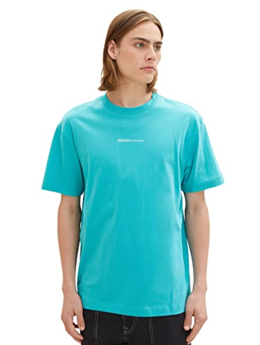 TOM TAILOR Denim Męski t-shirt z nadrukiem na plecach, 31044 - Deep Turquoise, XS