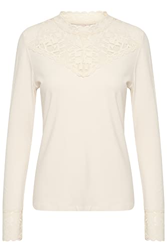Cream Damska bluzka Top Lace Detale Jersey Długi Rękaw Slim Fit, Eggnog