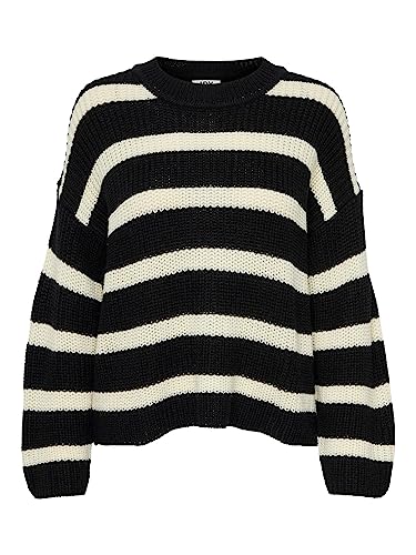 JACQUELINE de YONG Damski sweter z dzianiny w paski, czarny, L