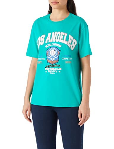 Koton Damska koszulka z krótkim rękawem z nadrukiem, Zielony (181), M