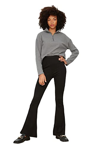 Trendyol Damskie Spodnie z dzianiny Czarne flare, czarny, XS