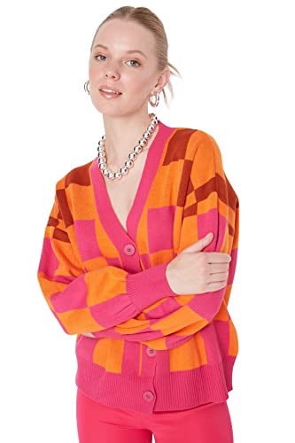 Trendyol Damski design luźny standardowy kardigan z dekoltem w serek, Czerwony, S