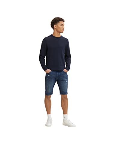 TOM TAILOR Męskie bermudy jeans szorty 1031269, 10123 - Destroyed Mid Stone Blue Denim, 30